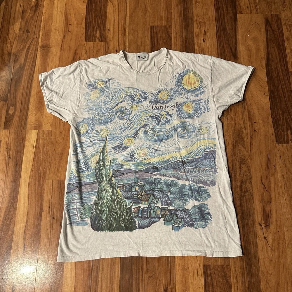 Vintage Vincent Van Gogh All Over Print Museum Art T Shirt XL Starry Night